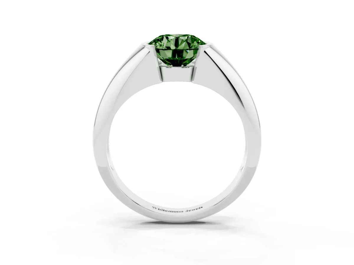 Fancy Green Round Cut Solitaire Tension Set Diamond Ring White gold