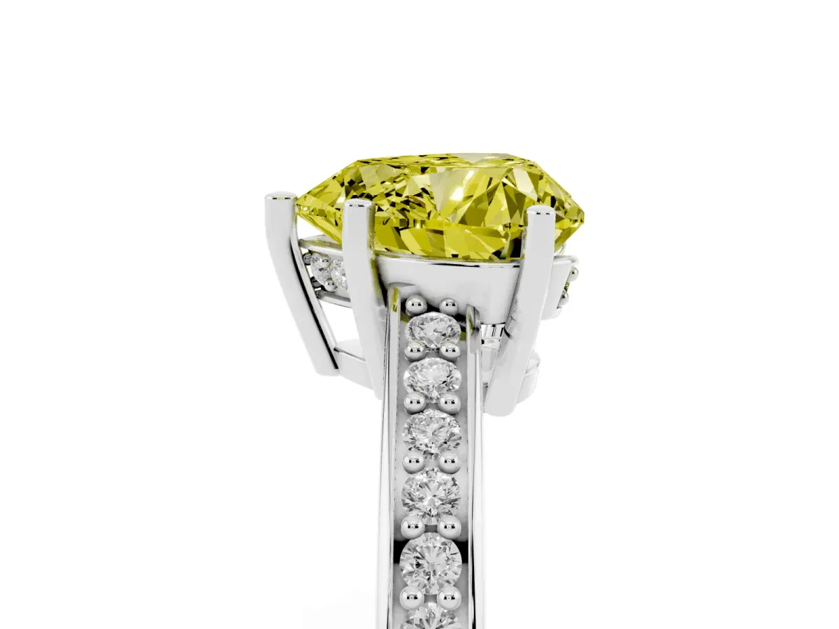 Fancy Yellow Heart Cut Solitaire Pavé Band Prong Setting Ring Platinum