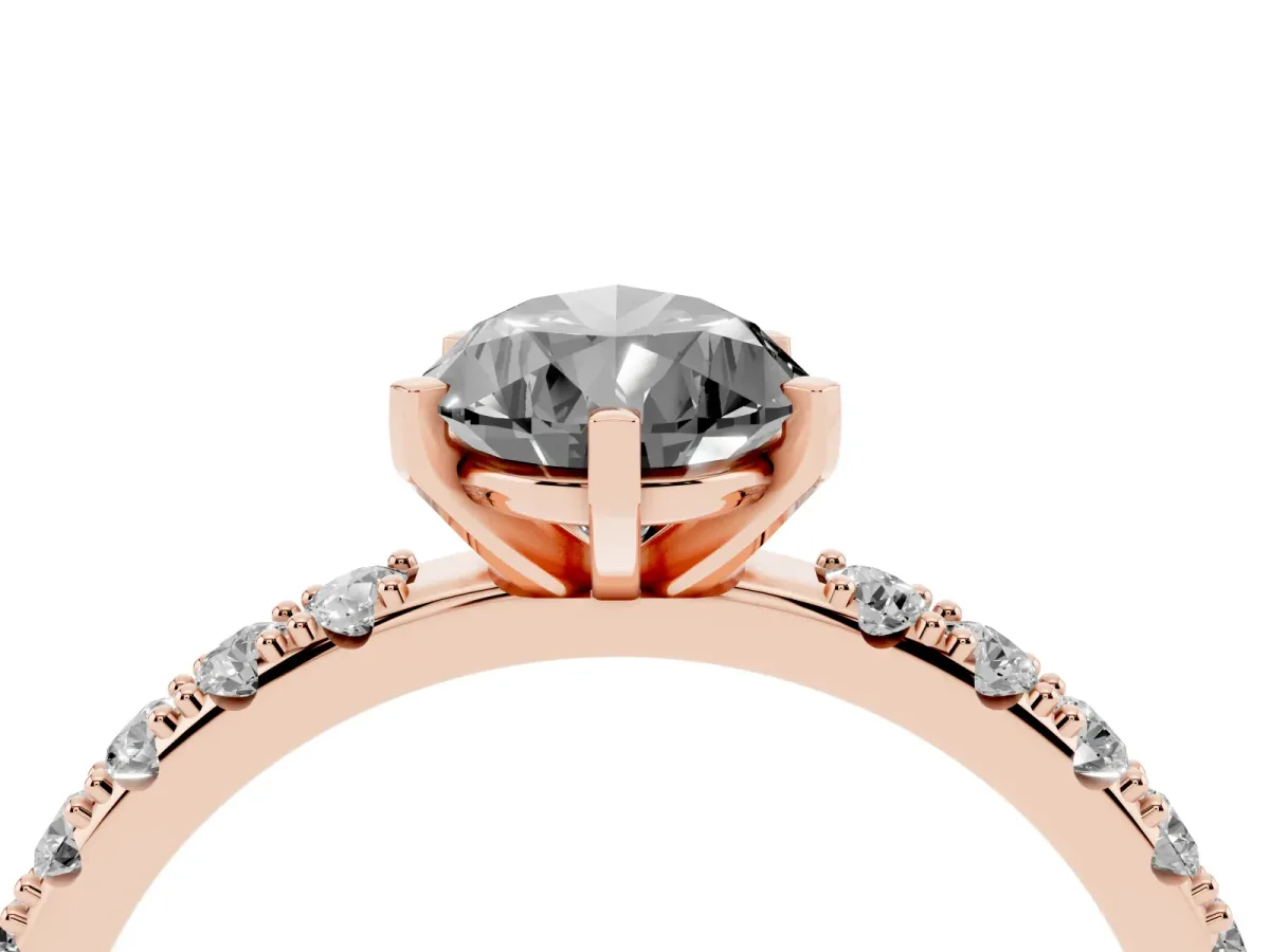 Fancy Black Pear Cut Diamond Solitaire Pavé Band with Four-Prong Setting Rose gold