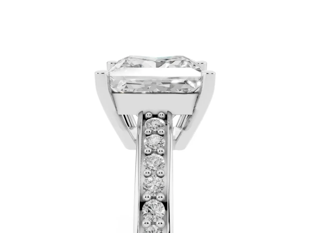Princess Cut Solitaire Pavé Band Prong Setting Ring Silver