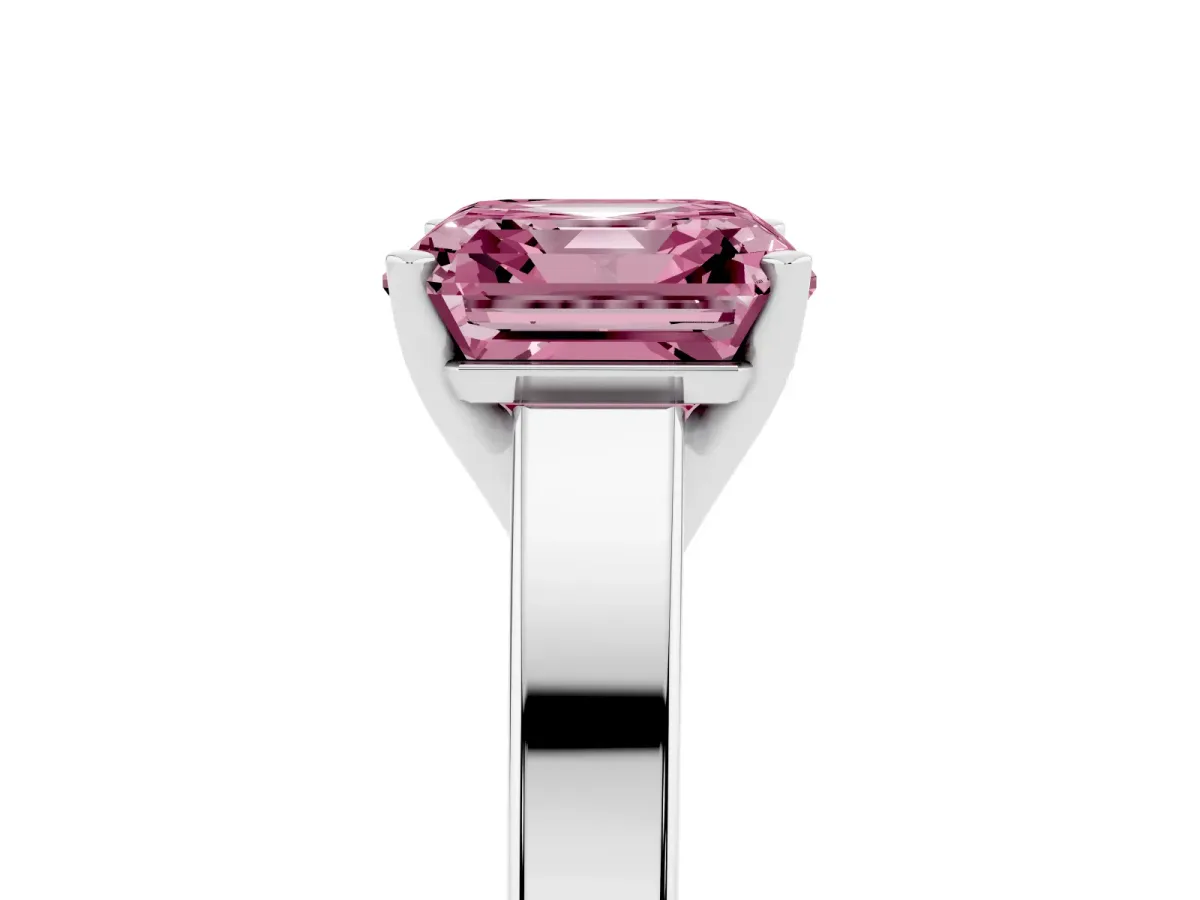 Fancy Pink Asscher Cut Solitaire Engagement Ring with Four-Prong Setting and Tapered Band White gold