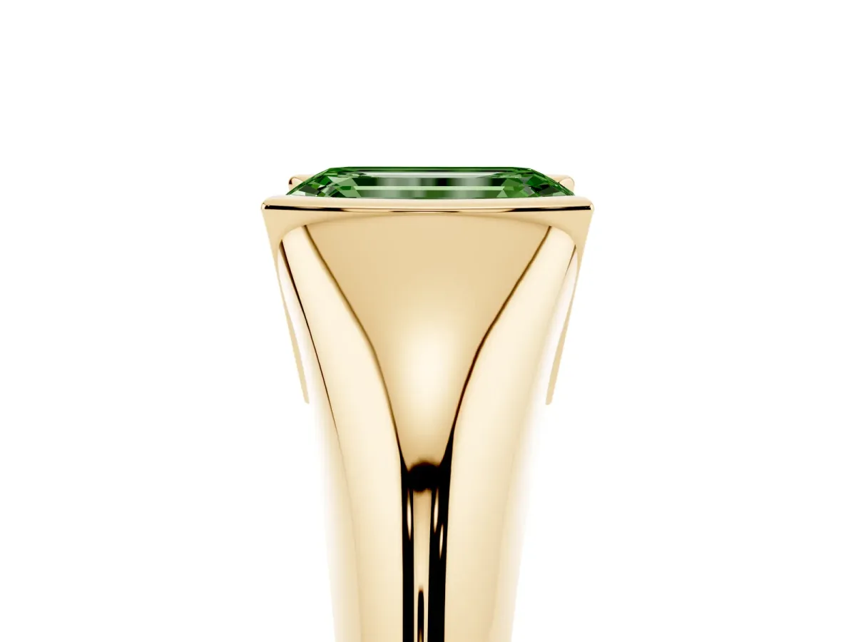 Fancy Green Emerald Cut Solitaire Tension Set Diamond Ring Yellow gold
