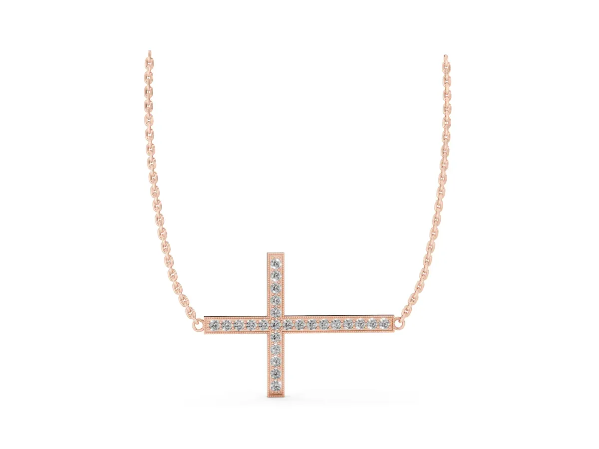 Pavé Round Diamond Cross Pendant Rose gold
