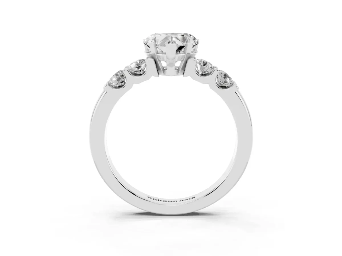 Heart Cut Brilliant Cut Diamond Five-Stone Prong Set Engagement Ring with Channel Band White gold