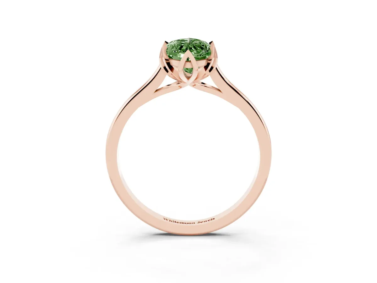 Fancy Green Marquise Cut Diamond Solitaire Ring with Flower Prong Setting and Classic Band Rose gold