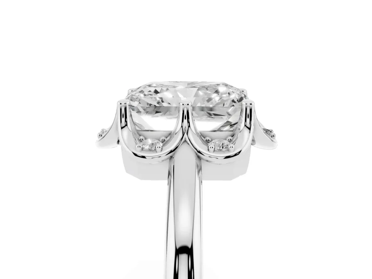 Radiant Cut Halo Diamond Ring with Round Cluster Setting, Solitaire Band, and Four-Prong Setting Silver