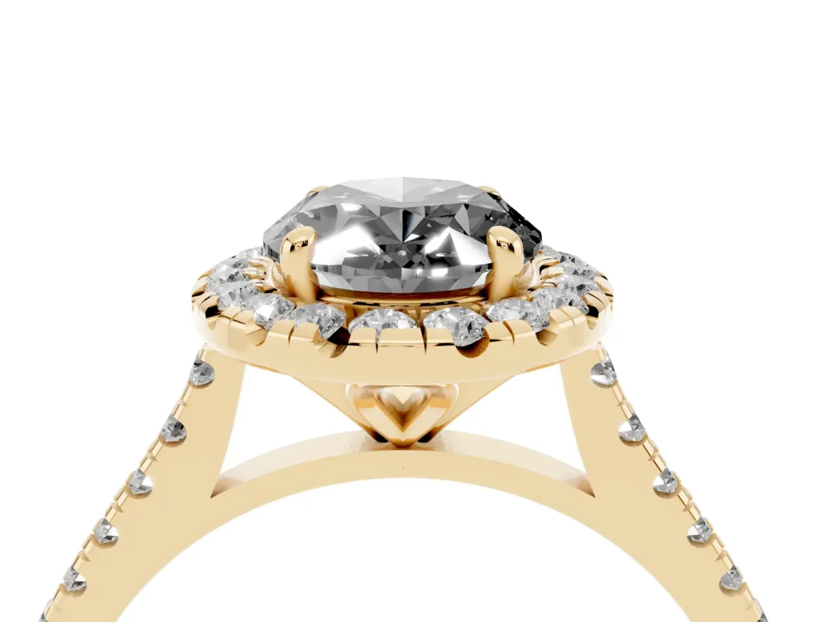 Fancy Black Oval Cut Diamond Cushion Halo Ring with Pavé Band Yellow gold
