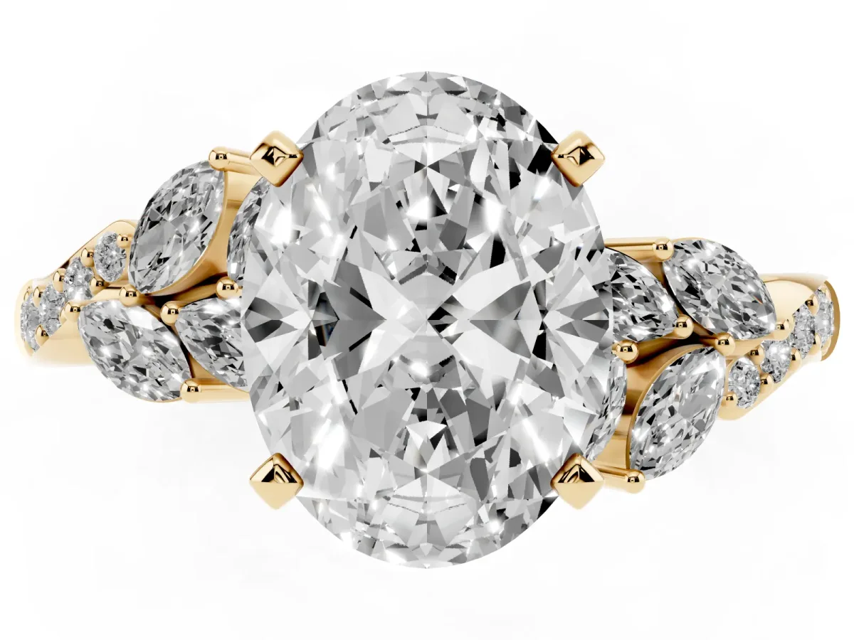 Oval Cut Solitaire Marquise Twist Band with Six-Prong Setting Yellow gold