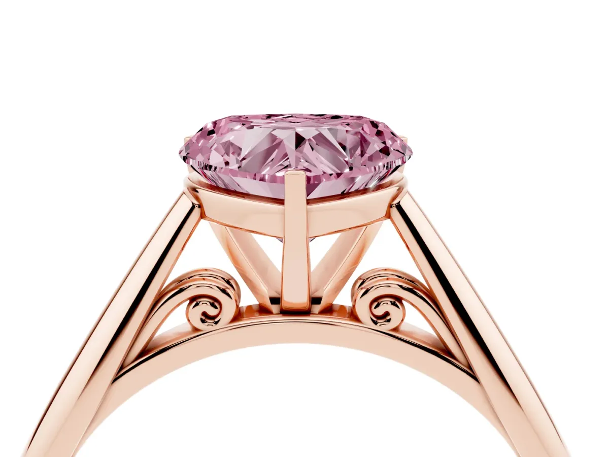 Fancy Pink Heart Cut Diamond Solitaire Engagement Ring with Cathedral Setting and Four-Prong Mount Rose gold