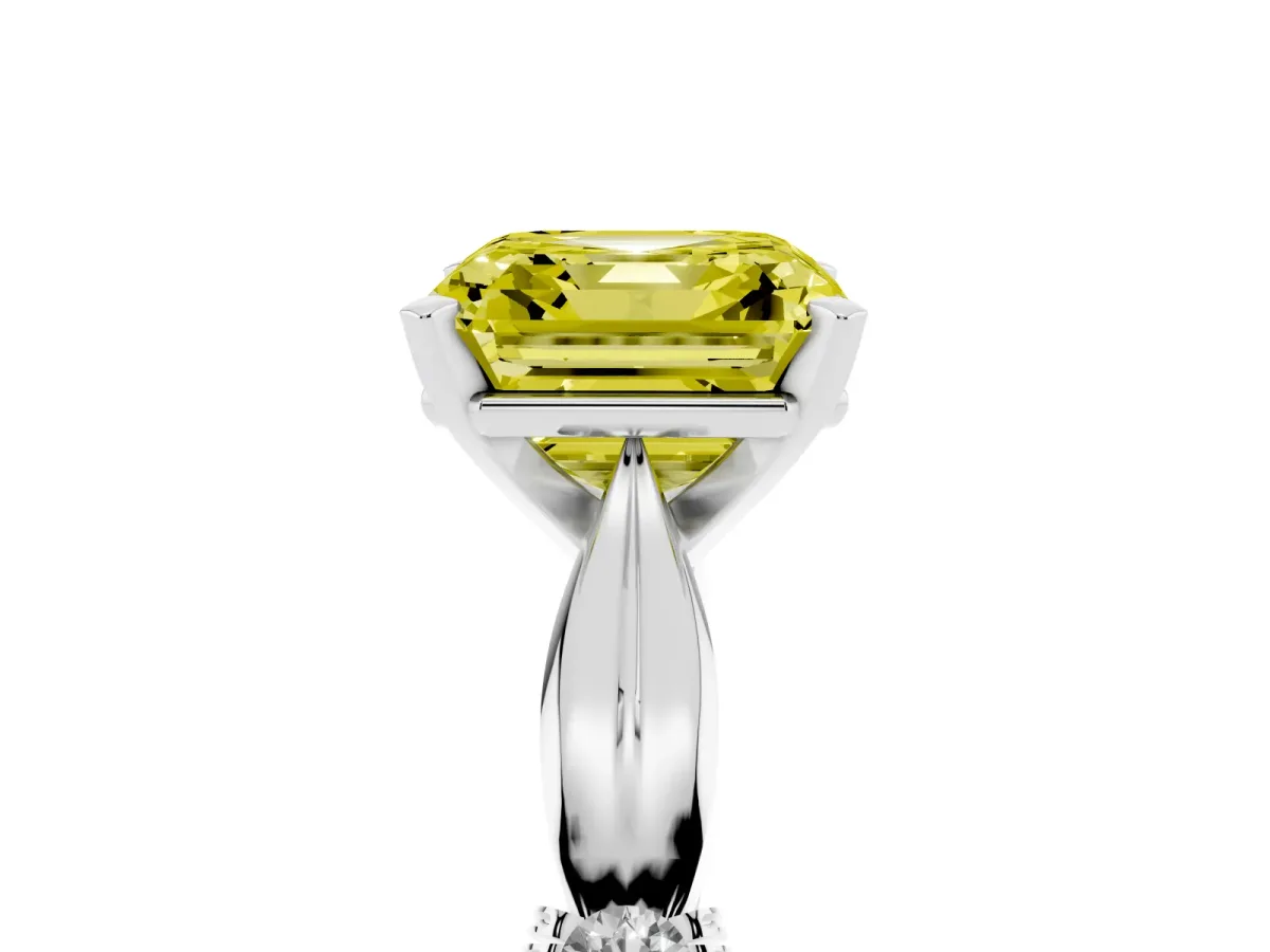 Fancy Yellow Asscher Cut Solitaire Diamond Twisted Band with Four-Prong Setting Silver