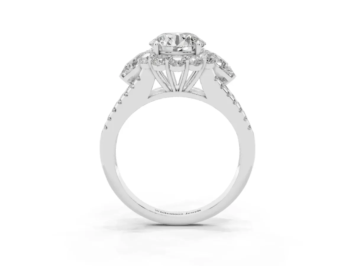 Round Cut Halo Split Shank Diamond Engagement Ring with Prong Setting Silver