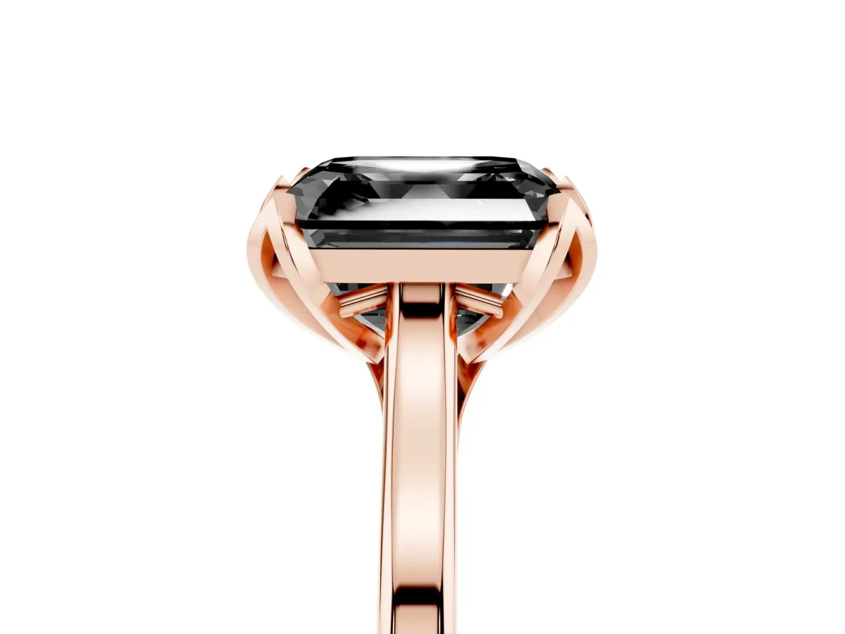 Fancy Black Asscher Cut Diamond Solitaire Ring with Flower Prong Setting and Classic Band Rose gold