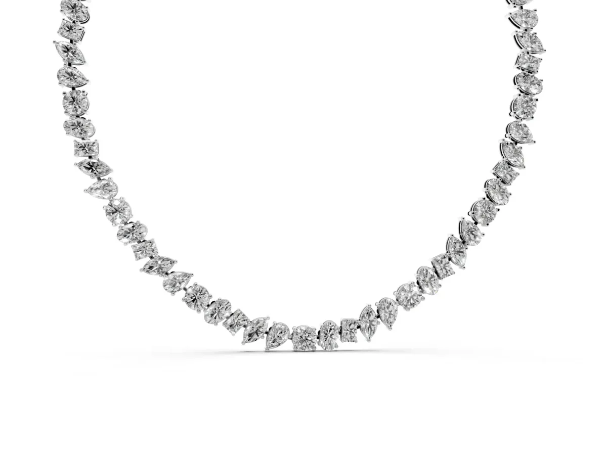 Mixed Shape Diamond Tennis Necklace White gold