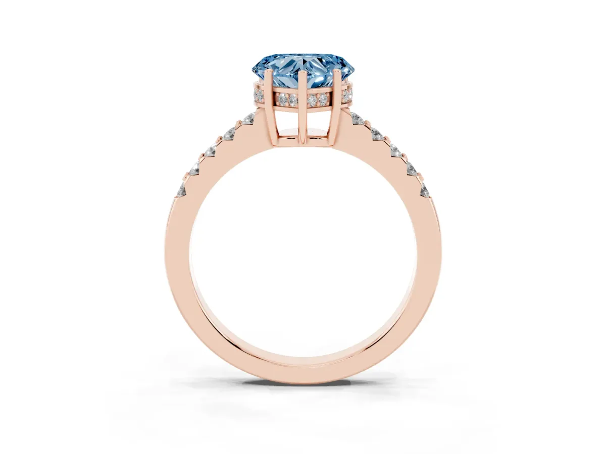 Fancy Blue Heart Cut Solitaire Diamond Engagement Ring with Pavé Band and Six-Prong Setting Rose gold