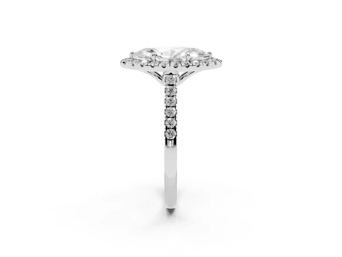 Marquise Cut Halo Pavé Diamond Engagement Ring with Four-Prong Setting Silver