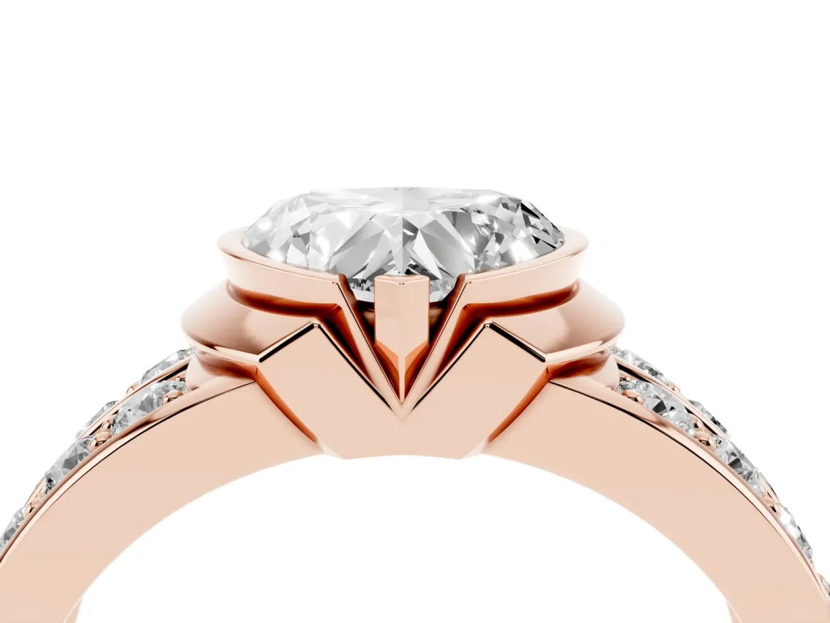 Heart Cut Brilliant Diamond Channel Set Wide Band Ring with Bezel Setting Rose gold