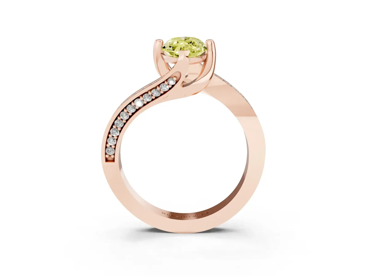 Fancy Yellow Marquise Cut Solitaire Diamond Twist Band with Pavé Setting and Four-Prong Setting Rose gold