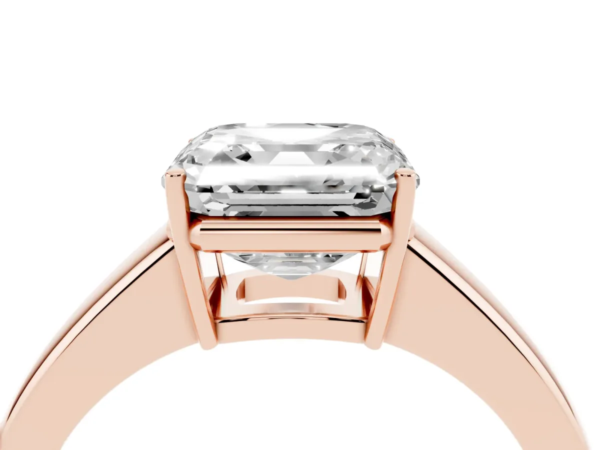Asscher Cut Solitaire Diamond Ring with Tapered Band and Four-Prong Setting Rose gold