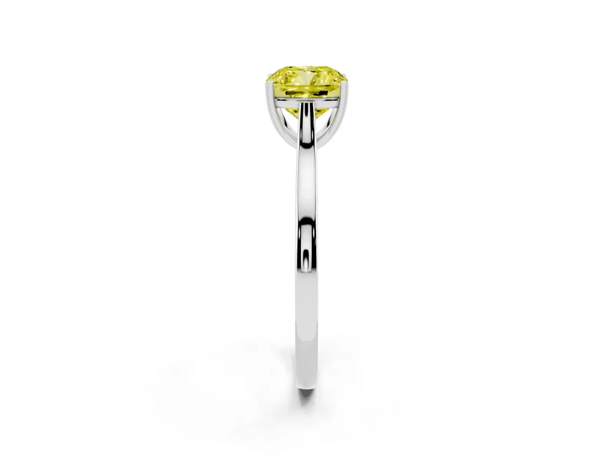 Fancy Yellow Cushion Cut Solitaire Heart Prong Engagement Ring with Tapered Band Silver