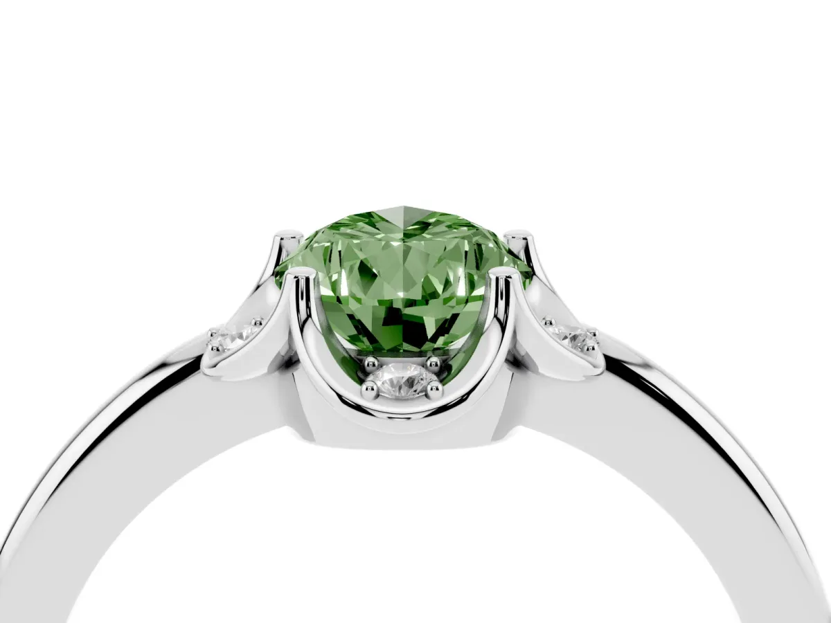 Fancy Green Pear Cut Halo Diamond Ring with Round Cluster Setting, Solitaire Band, and Four-Prong Setting Platinum