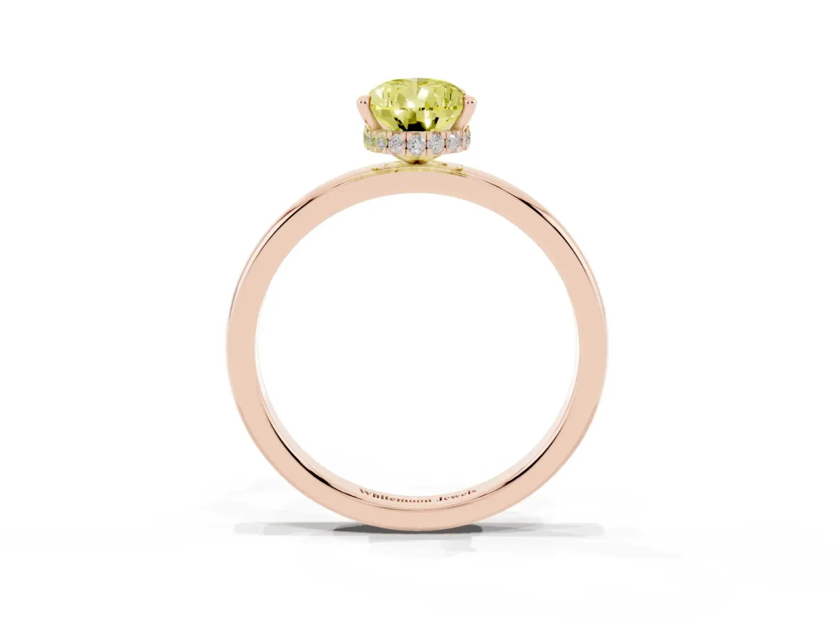 Fancy Yellow Pear Cut Solitaire Engagement Ring with Cathedral Band and Four-Prong Setting Rose gold