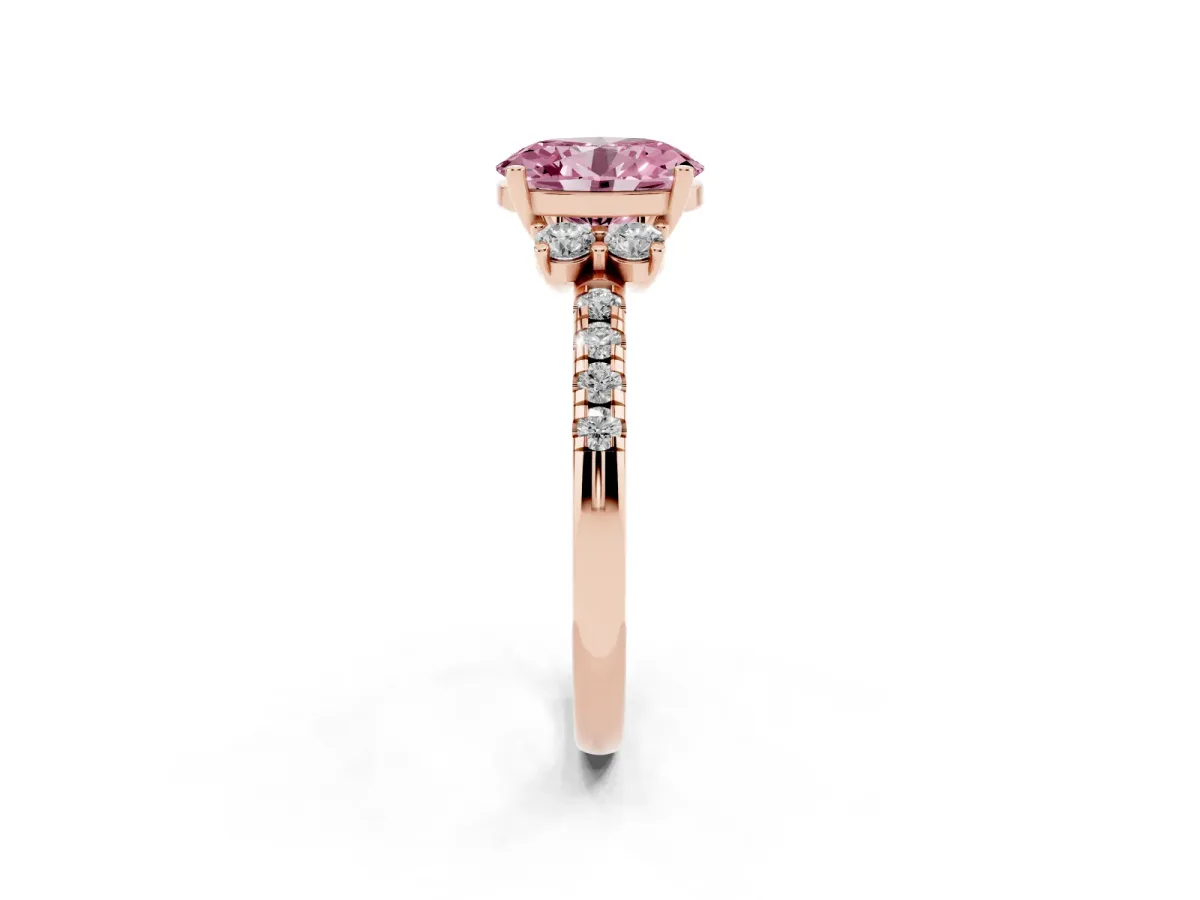 Fancy Pink Oval Cut Diamond Three-Stone Pave Band with Four-Prong Setting Rose gold