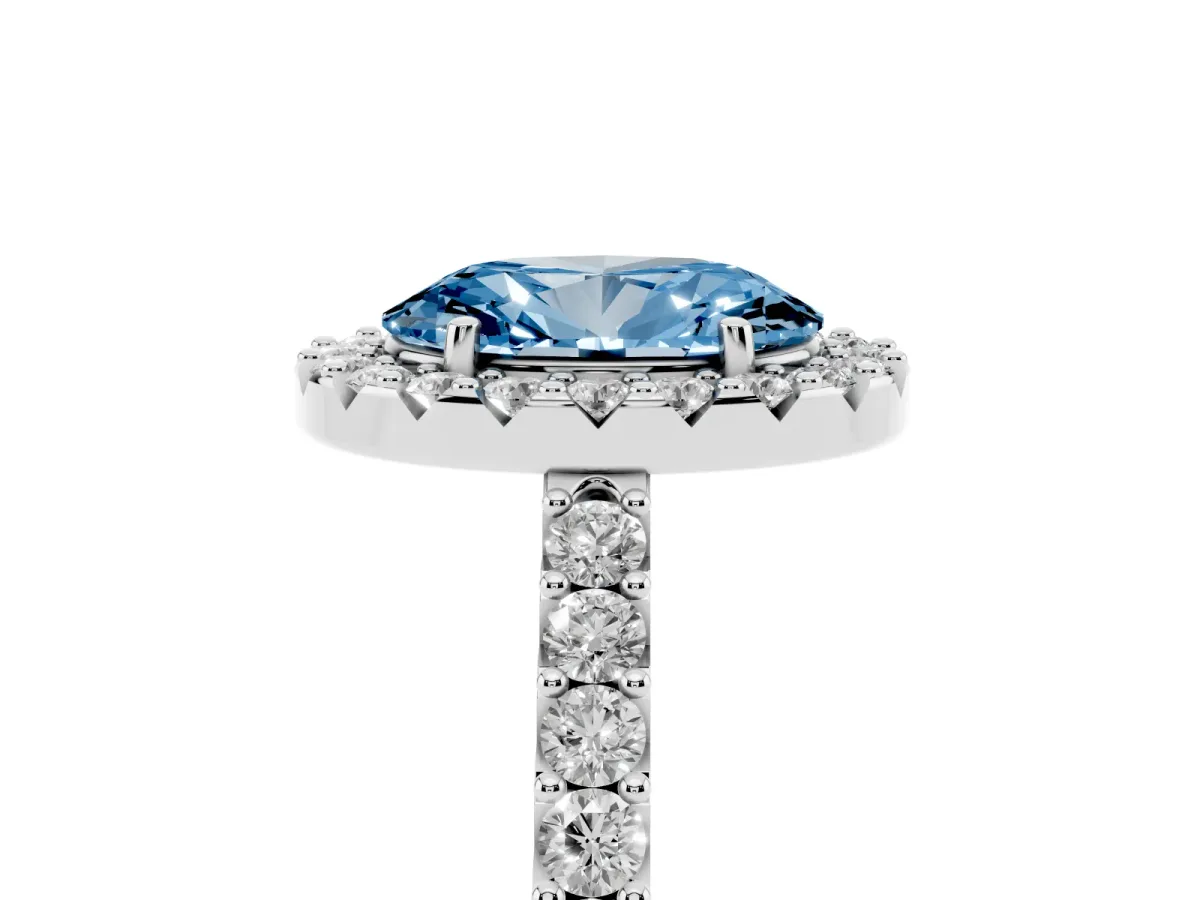 Fancy Blue Oval Cut Halo Diamond Pavé Solitaire Ring Platinum