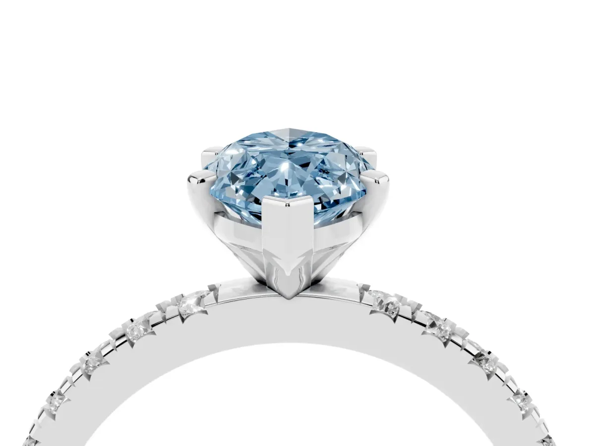 Fancy Blue Marquise Cut Diamond Pavé Band Solitaire with Four-Prong Setting Silver