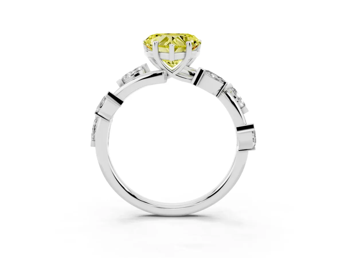 Fancy Yellow Heart Cut Solitaire Twisted Band Marquise Accent Prong Setting Ring Silver