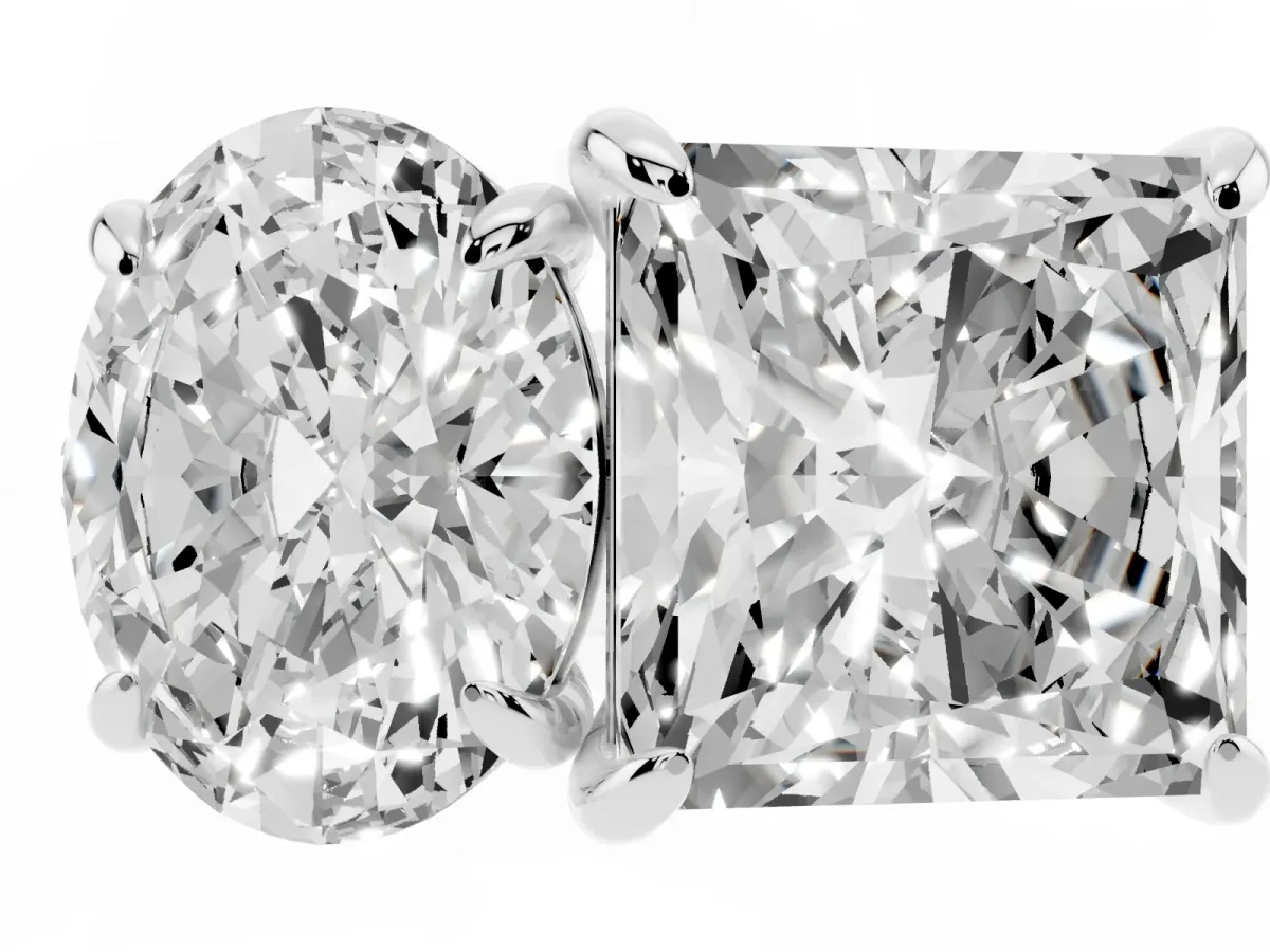 Oval and Princess Toi Moi Ring with Prong Setting and Pave Band White gold