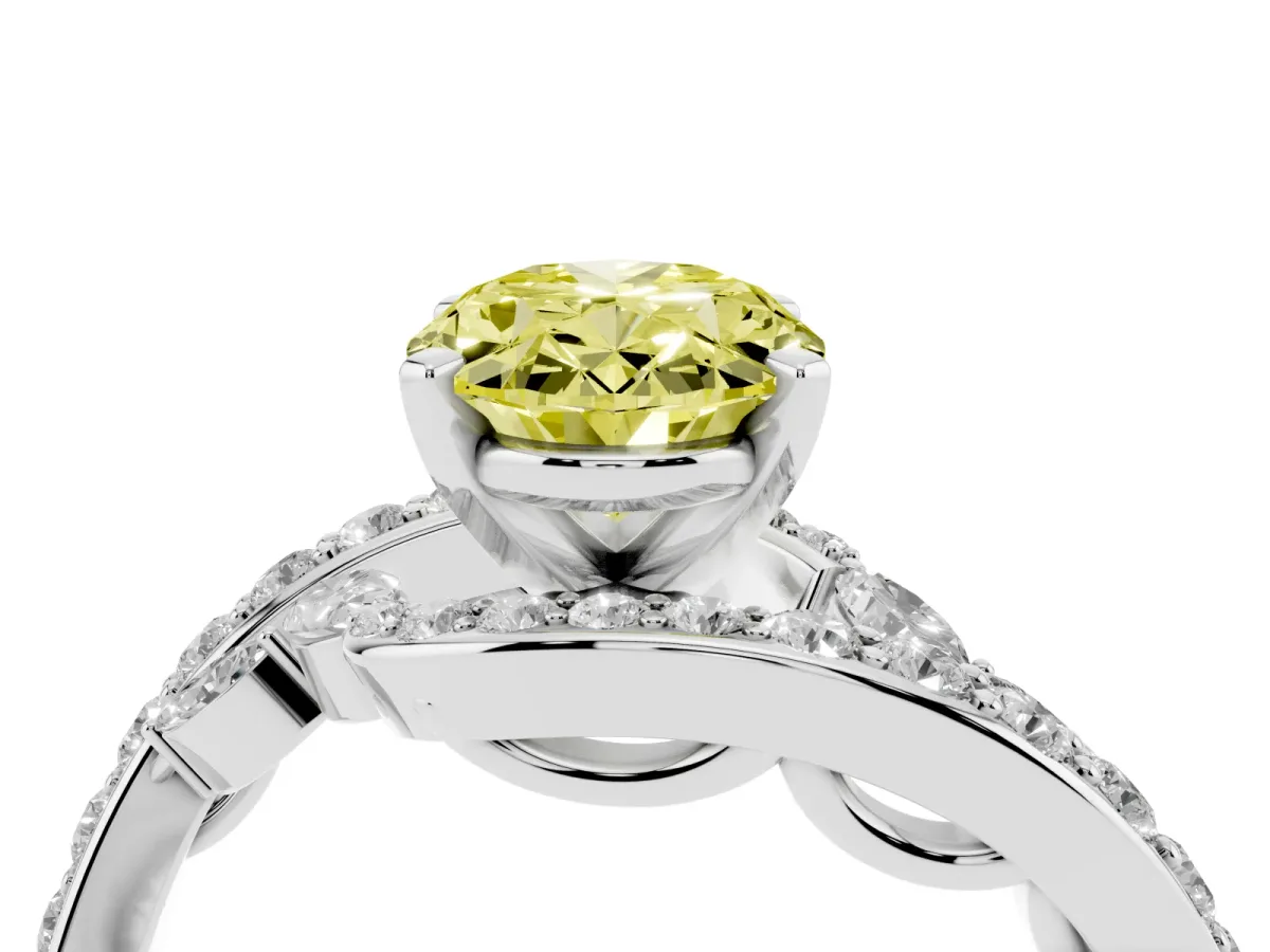 Fancy Yellow Oval Cut Solitaire with Pavé Twist Band and Four-Prong Setting Silver