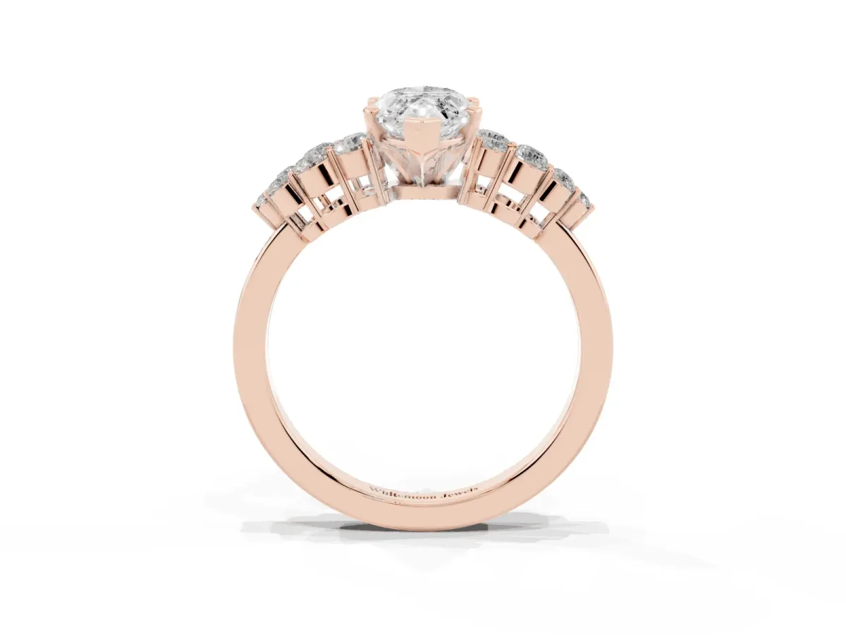 Marquise Cut Cluster Diamond Engagement Ring with Pavé Band and Four-Prong Setting Rose gold
