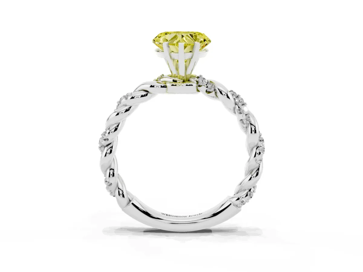 Fancy Yellow Heart Cut Diamond Solitaire Ring with Twisted Band and Pavé Accents Platinum