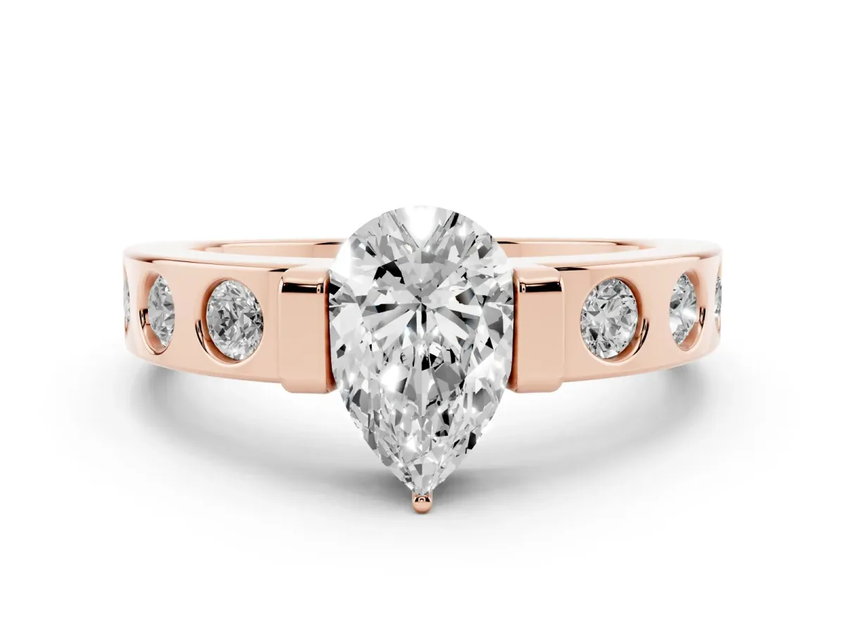 Pear Cut Brilliant Channel-Set Diamond Ring with Bezel Prong Setting Rose gold