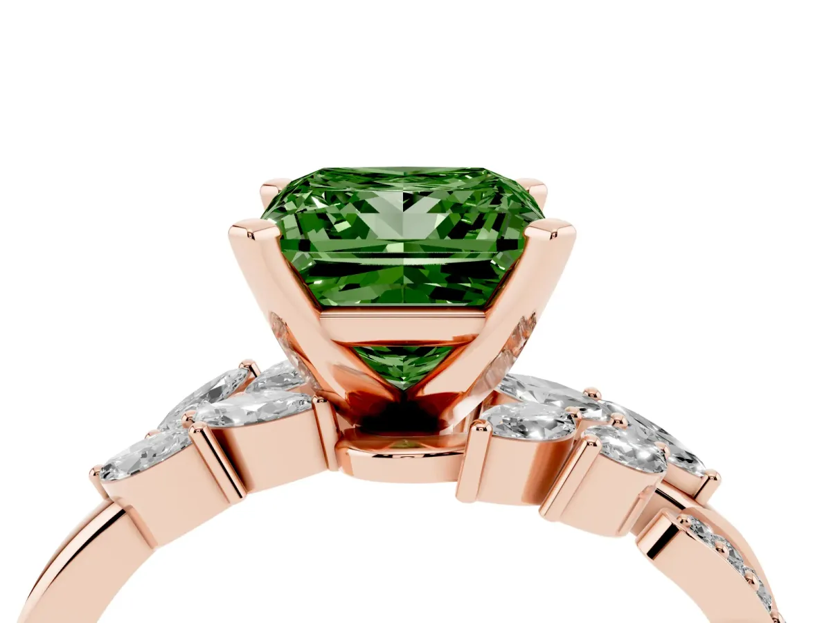 Fancy Green Princess Cut Solitaire Marquise Twist Band with Six-Prong Setting Rose gold