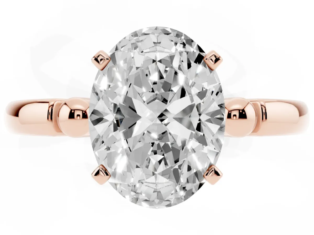 Oval Cut Solitaire Beaded Band with Four-Prong Setting Rose gold