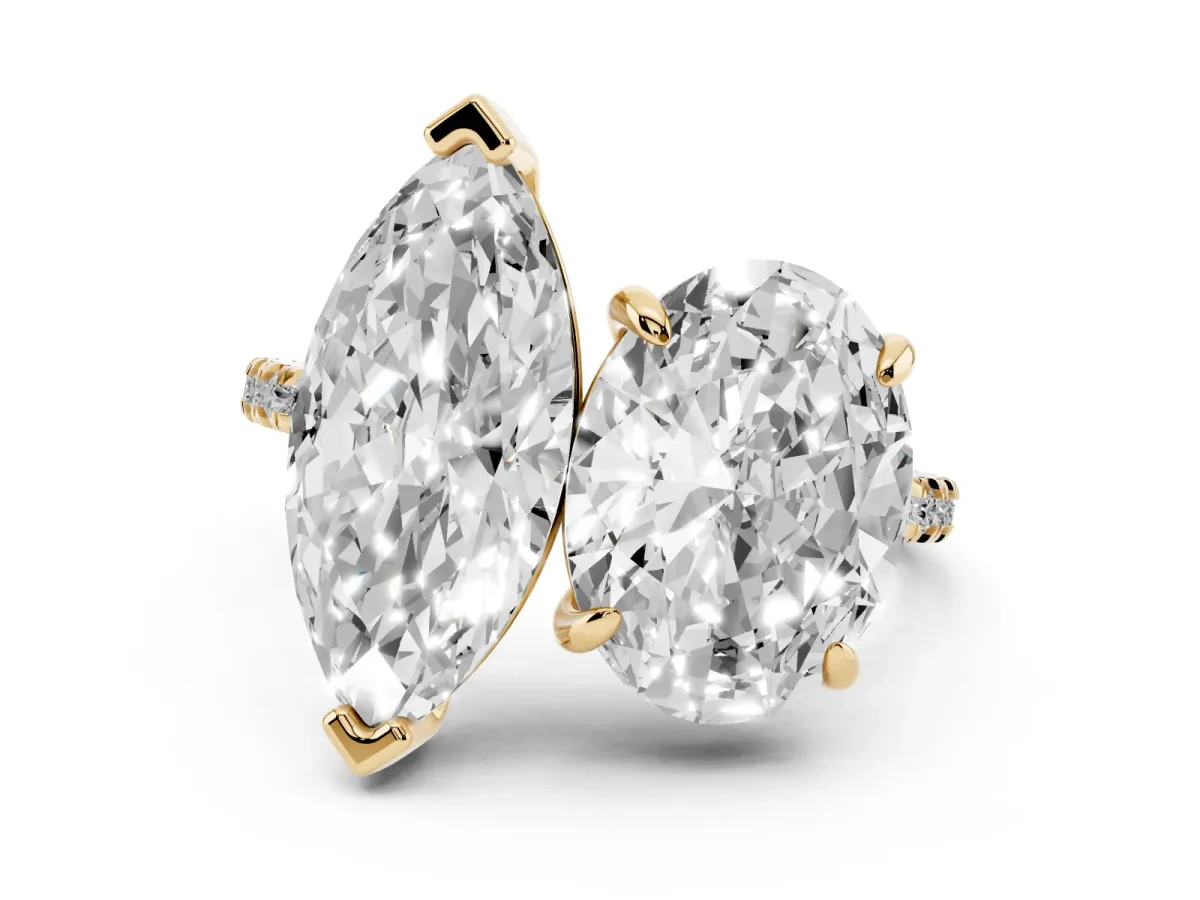 Oval and Marquise Toi Moi Ring with Prong Setting and Pave Band Yellow gold