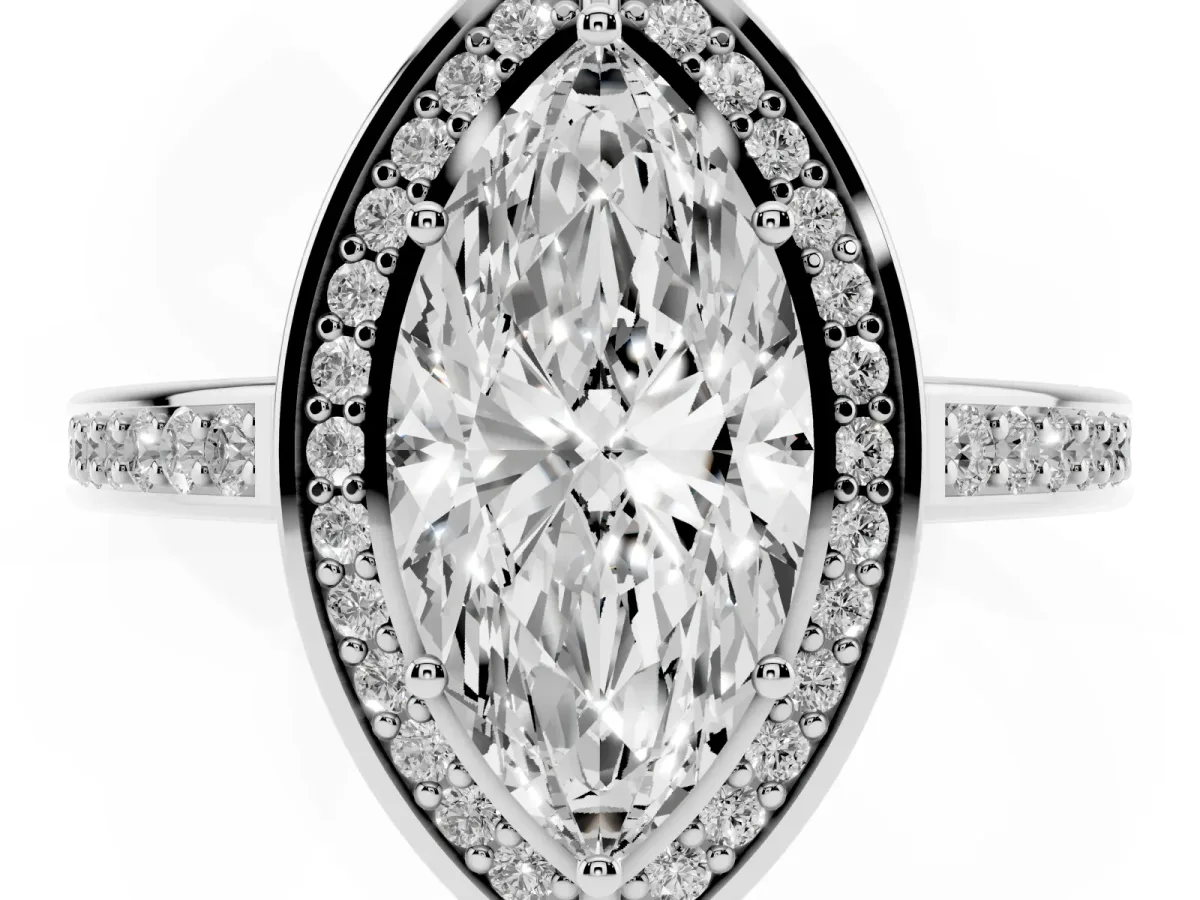 Marquise Cut Cut Halo Pave Split Shank Prong Setting Ring Platinum