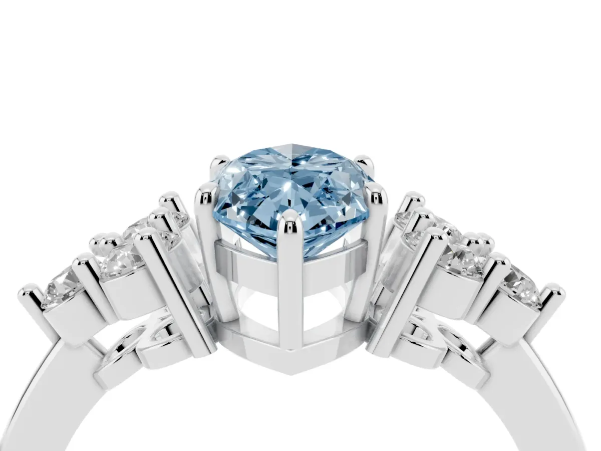 Fancy Blue Marquise Cut Brilliant Diamond Cluster Accent Solitaire Ring with Prong Setting Platinum