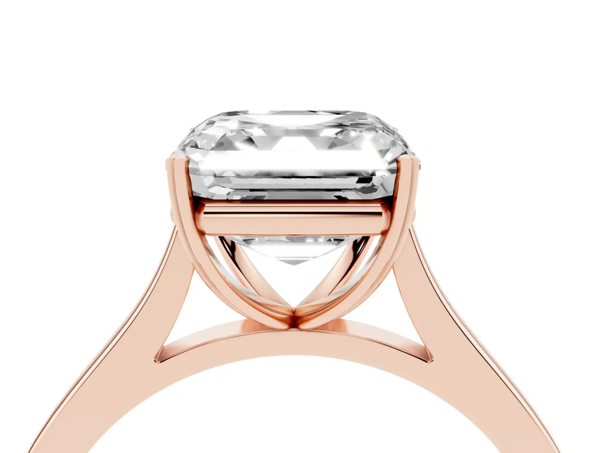 Asscher Cut Solitaire Heart Prong Engagement Ring with Tapered Band Rose gold