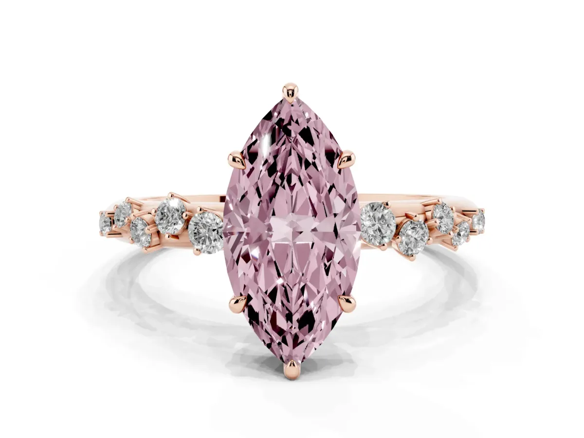 Fancy Pink Marquise Cut Diamond Cluster Prong-Set Solitaire Ring Rose gold