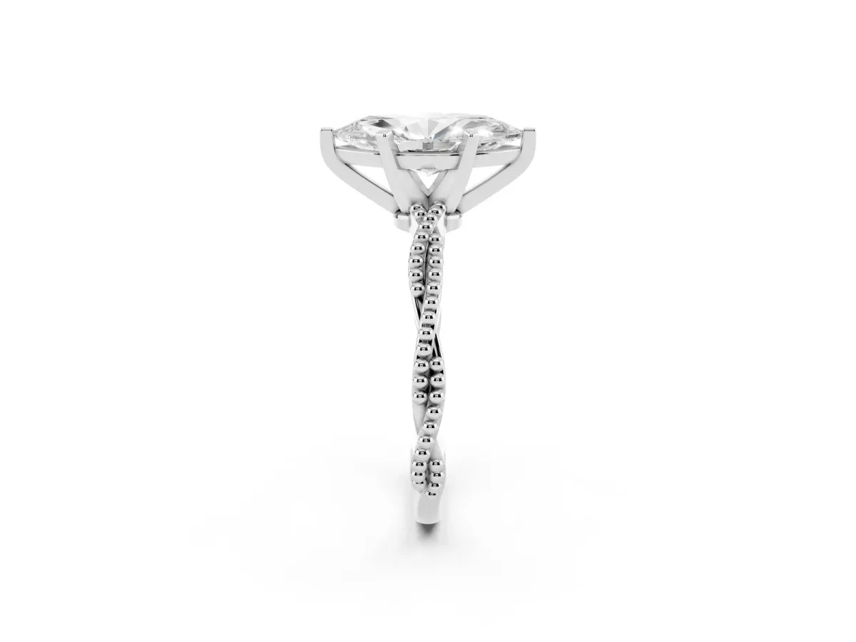Marquise Cut Solitaire Twisted Band with Bead Prong Setting Silver