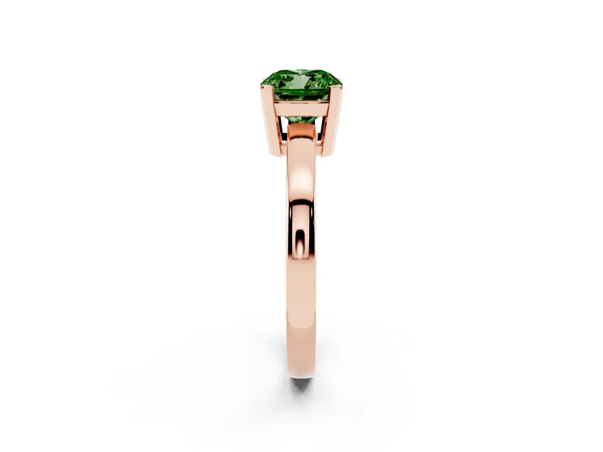 Fancy Green Cushion Cut Cut Solitaire Ring with Four-Prong Setting and Classic Band Rose gold