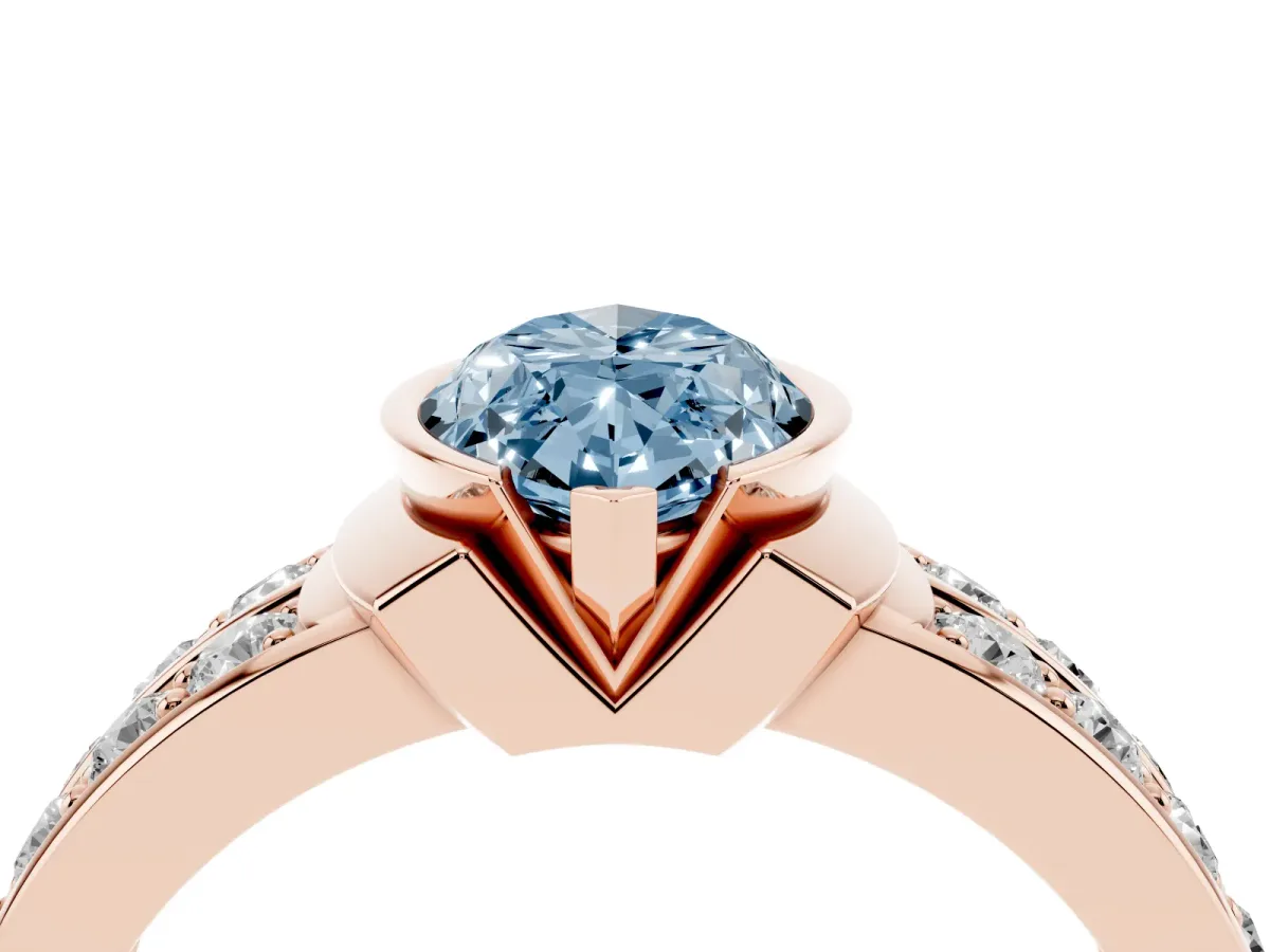 Fancy Blue Marquise Cut Brilliant Diamond Channel Set Wide Band Ring with Bezel Setting Rose gold