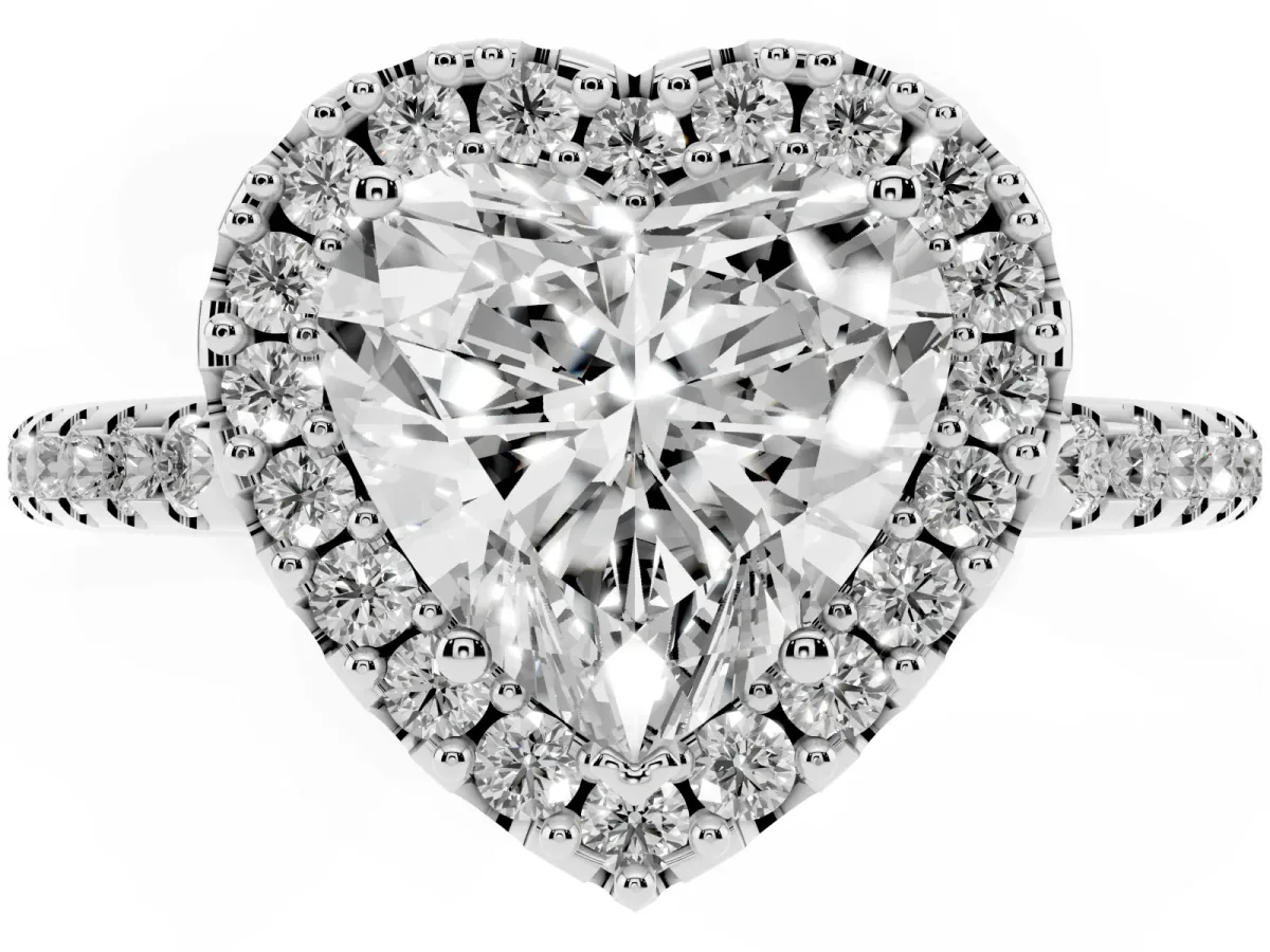 Heart Cut Diamond Pavé Halo Ring with Four-Prong Setting Silver