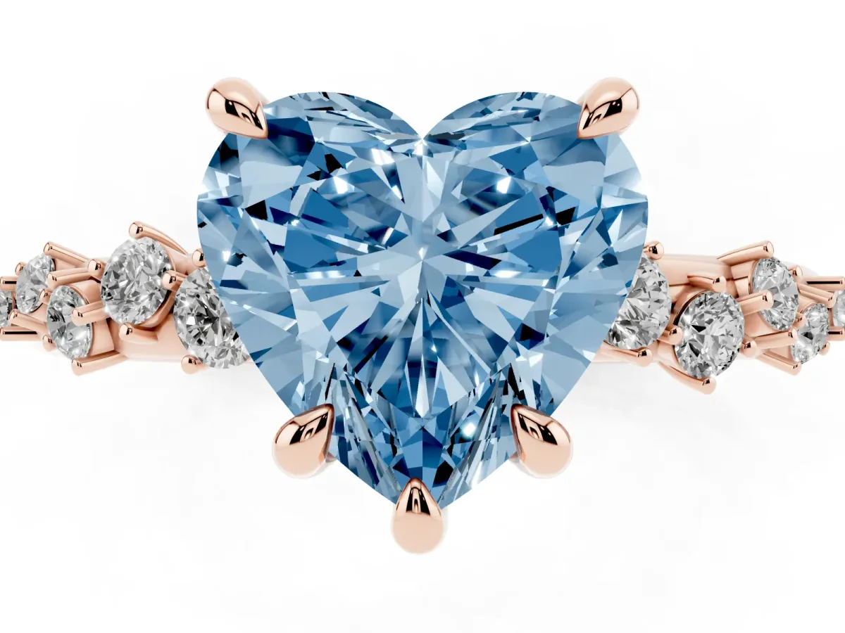 Fancy Blue Heart Cut Cut Diamond Vine Band with Four-Prong Setting Rose gold