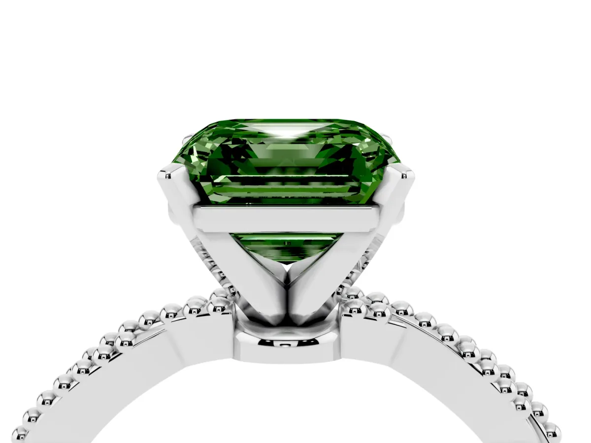 Fancy Green Asscher Cut Solitaire Twisted Band with Bead Prong Setting Platinum