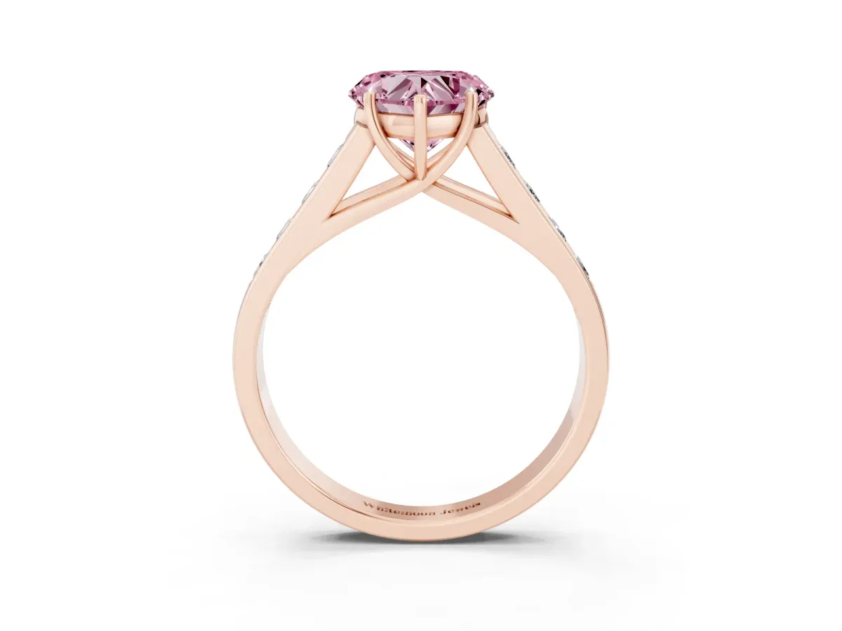 Fancy Pink Heart Cut Brilliant Channel-Set Solitaire Ring with Four-Prong Setting Rose gold