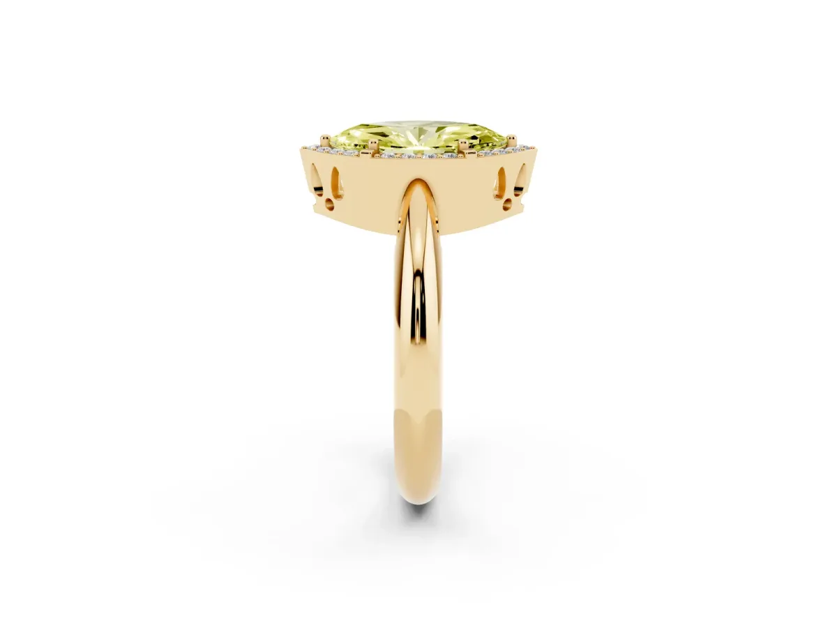 Fancy Yellow Marquise Cut Cut Diamond Halo Engagement Ring with Split Shank and Four-Prong Setting Yellow gold