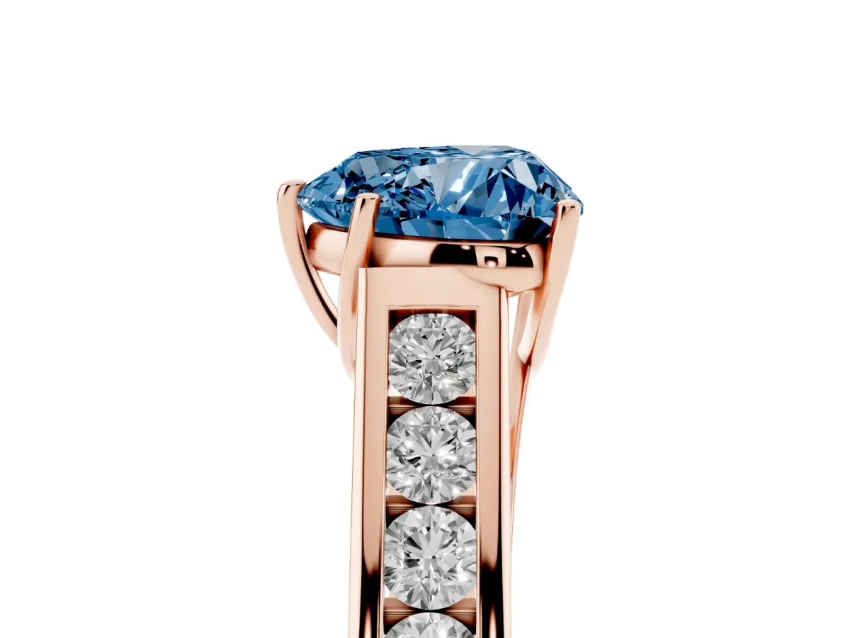 Fancy Blue Heart Cut Brilliant Channel-Set Solitaire Ring with Four-Prong Setting Rose gold